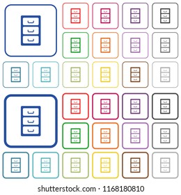 Archive file cabinet color flat icons in rounded square frames. Thin and thick versions included.