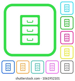Archive file cabinet vivid colored flat icons in curved borders on white background