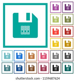 Archive file flat color icons with quadrant frames on white background