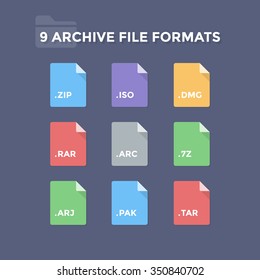 Archive file formats. Compressed folder file type icons