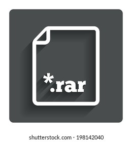 Archive file icon. Download compressed file button. RAR zipped file extension symbol. Gray flat button with shadow. Modern UI website navigation. Vector