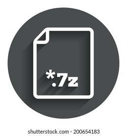 Archive file icon. Download compressed file button. 7z zipped file extension symbol. Circle flat button with shadow. Modern UI website navigation. Vector
