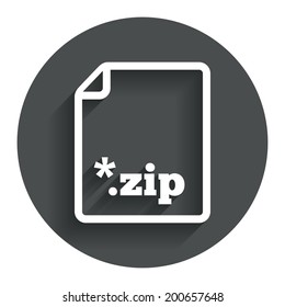 Archive file icon. Download compressed file button. ZIP zipped file extension symbol. Circle flat button with shadow. Modern UI website navigation. Vector