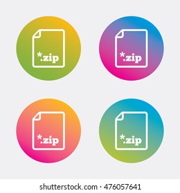 Archive file icon. Download compressed file button. ZIP zipped file extension symbol. Gradient flat buttons with icon. Modern design. Vector