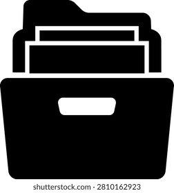 Archive file icon illustration for data retention system showing office documents stored neatly inside a single management drawer drawer