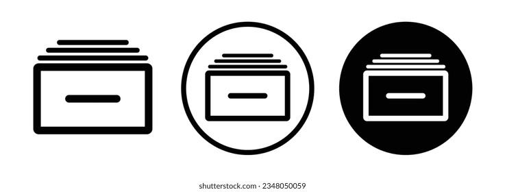 archive file icon set. office data organize storage vector symbol. project reference or catalog sign in black color. cabinet drawer icon set.