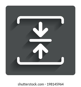 Archive file sign icon. Compressed zipped file symbol. Arrows. Gray flat button with shadow. Modern UI website navigation. Vector