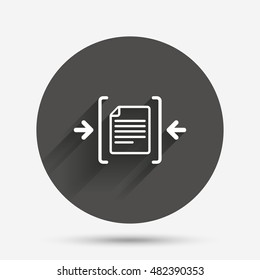 Archive file sign icon. Compressed zipped file symbol. Arrows. Circle flat button with shadow. Vector