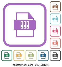 Archive file type simple icons in color rounded square frames on white background