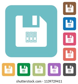 Archive file white flat icons on color rounded square backgrounds