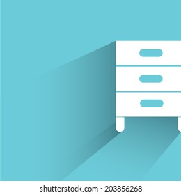 archive filling cabinet, blue background, flat and shadow theme