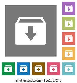 Archive flat icons on simple color square backgrounds
