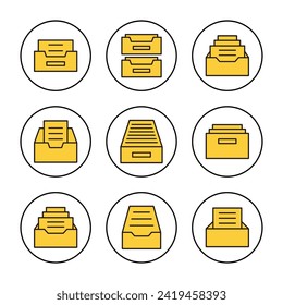 Archivo de carpetas conjunto de iconos vector. Icono del vector del documento. Icono de almacenamiento de archivo.