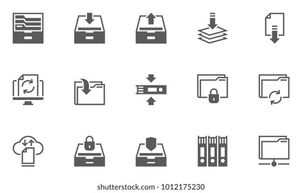 Archive and Folders Vector Icons Set. Contains Repository, Sync, Storage of Documents and more.