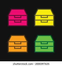 Archive four color glowing neon vector icon