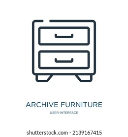 archive furniture of two drawers thin line icon. furniture, tool linear icons from user interface concept isolated outline sign. Vector illustration symbol element for web design and apps.