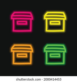 Hand gezeichnete Kiste archivieren Symbol vier Farbe leuchtende Neonvektorsymbol