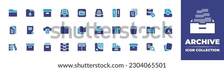 Archive icon collection. Duotone color. Vector illustration. Containing files and folder, folder, box, archive, archives, documents, library, cloud, coding, binder, dressing room, paper, papers. 