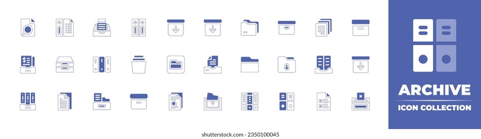 Colección de iconos de archivo. Curso de línea de estilo duotónico y negrita. Ilustración vectorial. Contiene archivo, archivos, caja de cartón, archivos y carpeta, carpeta, documentos, búsqueda y más.