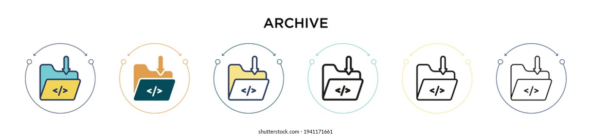 Archive icon in filled, thin line, outline and stroke style. Vector illustration of two colored and black archive vector icons designs can be used for mobile, ui, web