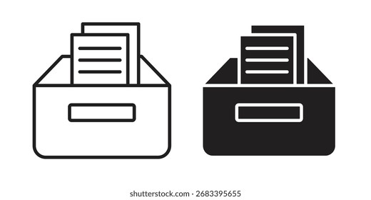 Icono de Archivar plano y paquete de estilo de trazo sobre fondo blanco. Ilustraciones vectoriales