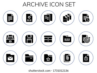 Archive Icon Set. 15 Filled Archive Icons. Included File, Folder, Floppy Disk, Filing, Document Icons