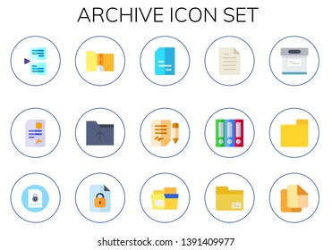 archive icon set. 15 flat archive icons.  Collection Of - page, document, folder, doc, file