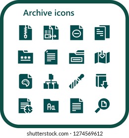  archive icon set. 16 filled archive icons. Simple modern icons about  - File, Document, Folder, Download