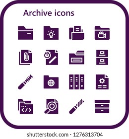  archive icon set. 16 filled archive icons. Simple modern icons about  - Folder, File, Filing cabinet, Folders, Filing