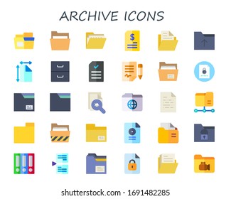 conjunto de iconos de archivo. 30 iconos de archivo plano.  Iconos modernos sencillos, como: carpeta, documento, archivo, página
