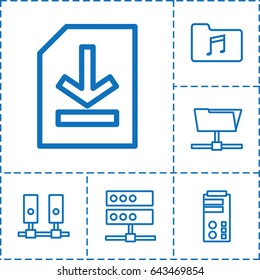 Archive icon. set of 6 archive outline icons such as music folder, file, server