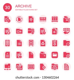archive icon set. Collection of 30 filled archive icons included Document, File, Cabinet, Folder, Folders, Files, Portfolio, Drawers