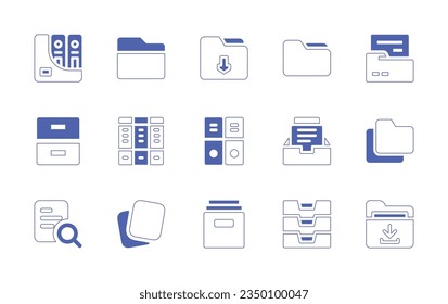 Archive icon set. Duotone style line stroke and bold. Vector illustration. Containing archive, files and folder, folder, paper, papers, archives.