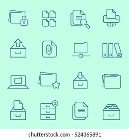 Archive icon set, thin line , flat design