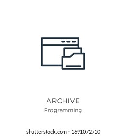 Icono de archivo. Icono de esquema lineal delgado aislado en fondo blanco de la colección de programación. Signo vectorial de línea, símbolo para web y móvil