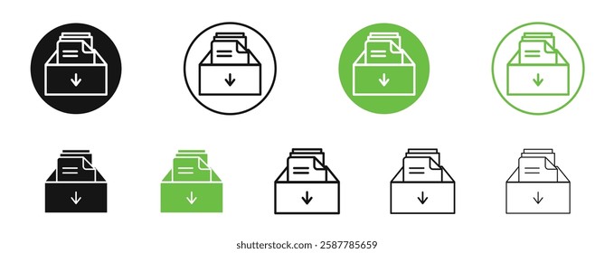 Archive icons in black and green colors collection
