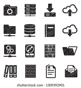 Archive Icons. Black Scribble Design. Vector Illustration.