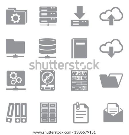 Archive Icons. Gray Flat Design. Vector Illustration. 