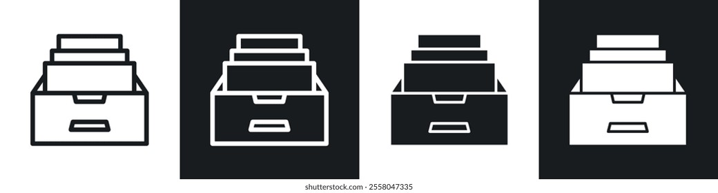 Archive icons pack in black and white filled and outlined versions.