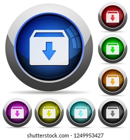 Archive icons in round glossy buttons with steel frames