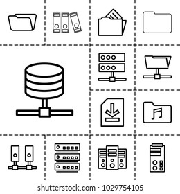 Archive icons. set of 13 editable outline archive icons such as folder, music folder, server, file, document in folder
