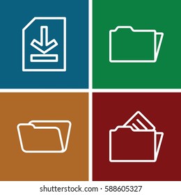 archive icons set. Set of 4 archive outline icons such as folder, file