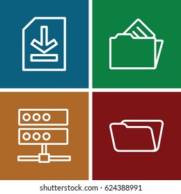 Archive icons set. set of 4 archive outline icons such as folder, file, document in folder