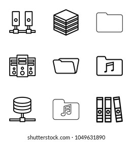 Archive icons. set of 9 editable outline archive icons such as folder, binder, music folder, server