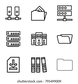 Archive icons. set of 9 editable outline archive icons such as folder, binder, server, file