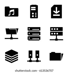 Archive icons set. set of 9 archive filled icons such as music folder, folder, file, server