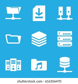 Archive icons set. set of 9 archive filled icons such as folder, music folder, file, server
