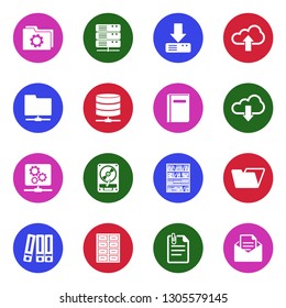 Archive Icons. White Flat Design In Circle. Vector Illustration.