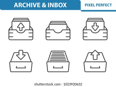Archive & Inbox Icons. Professional, pixel perfect icons optimized for both large and small resolutions. EPS 8 format. 3x size for preview.