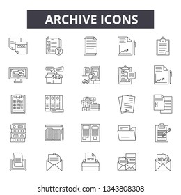 Archive line icons for web and mobile design. Editable stroke signs. Archive  outline concept illustrations